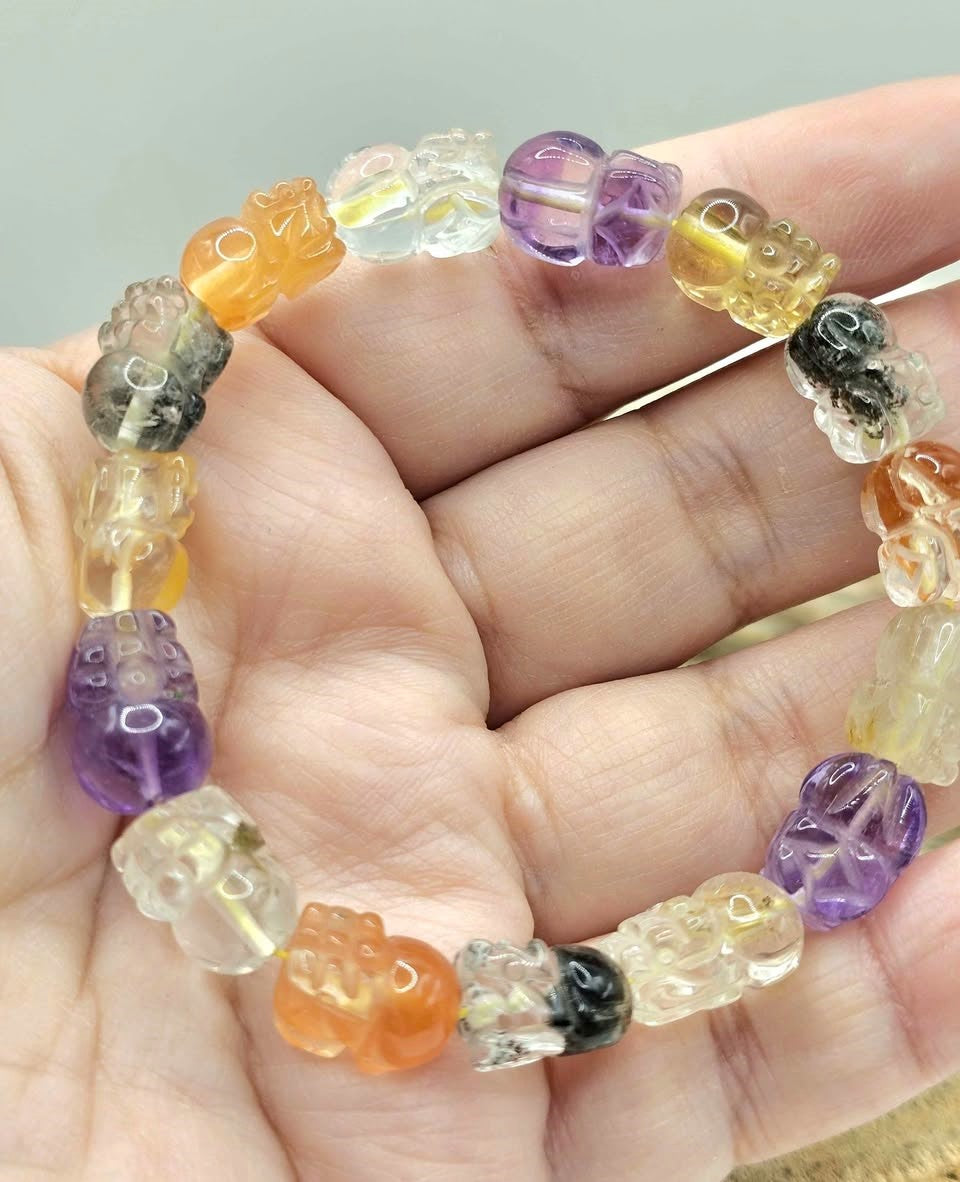 Nature high grade mixed crystal bracelet with carved Pi Xiu beads-My Aura Gemstones
