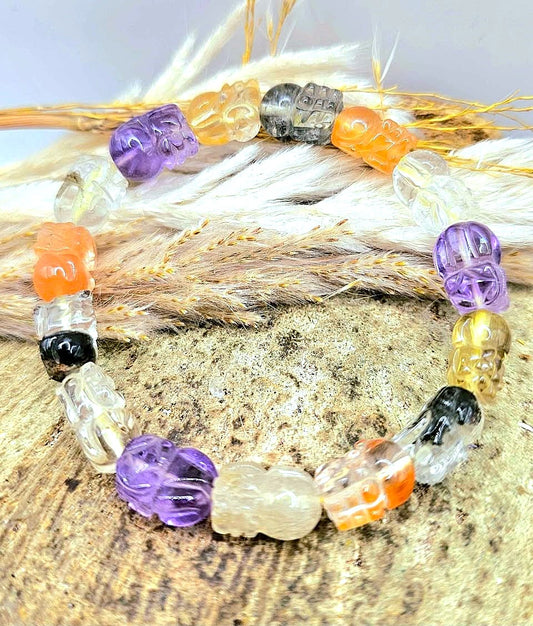 Nature high grade mixed crystal bracelet with carved Pi Xiu beads-My Aura Gemstones