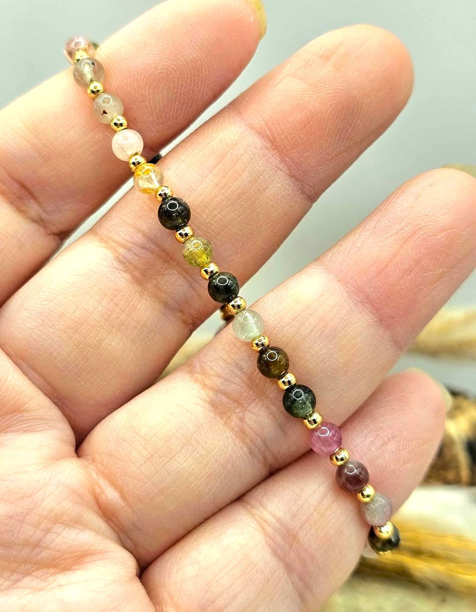 Natural rainbow tourmaline bracelet with strawberry quartz Pi Xiu-My Aura Gemstones