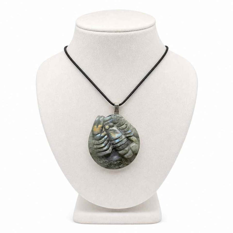 Flashy Labradorite Carved Scorpio zodiac pendant-My Aura Gemstones