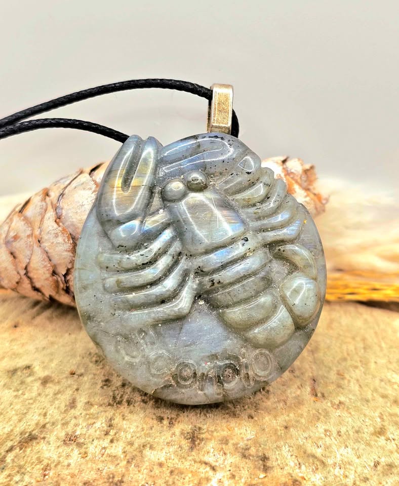 Flashy Labradorite Carved Scorpio zodiac pendant-My Aura Gemstones