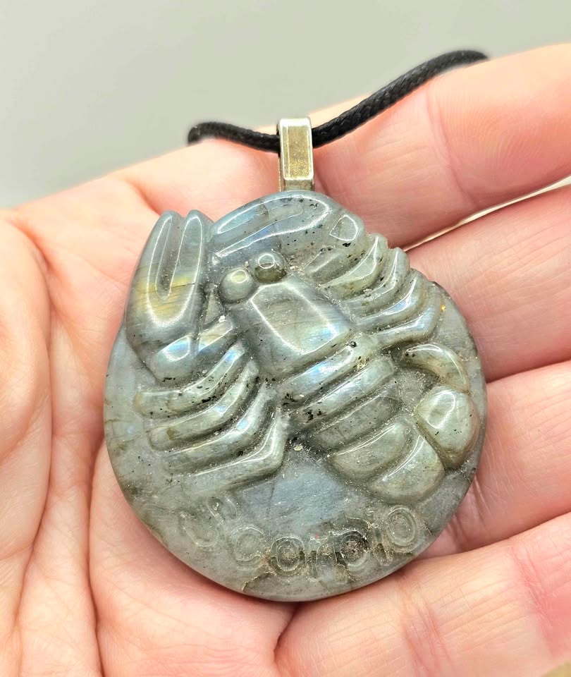 Flashy Labradorite Carved Scorpio zodiac pendant-My Aura Gemstones