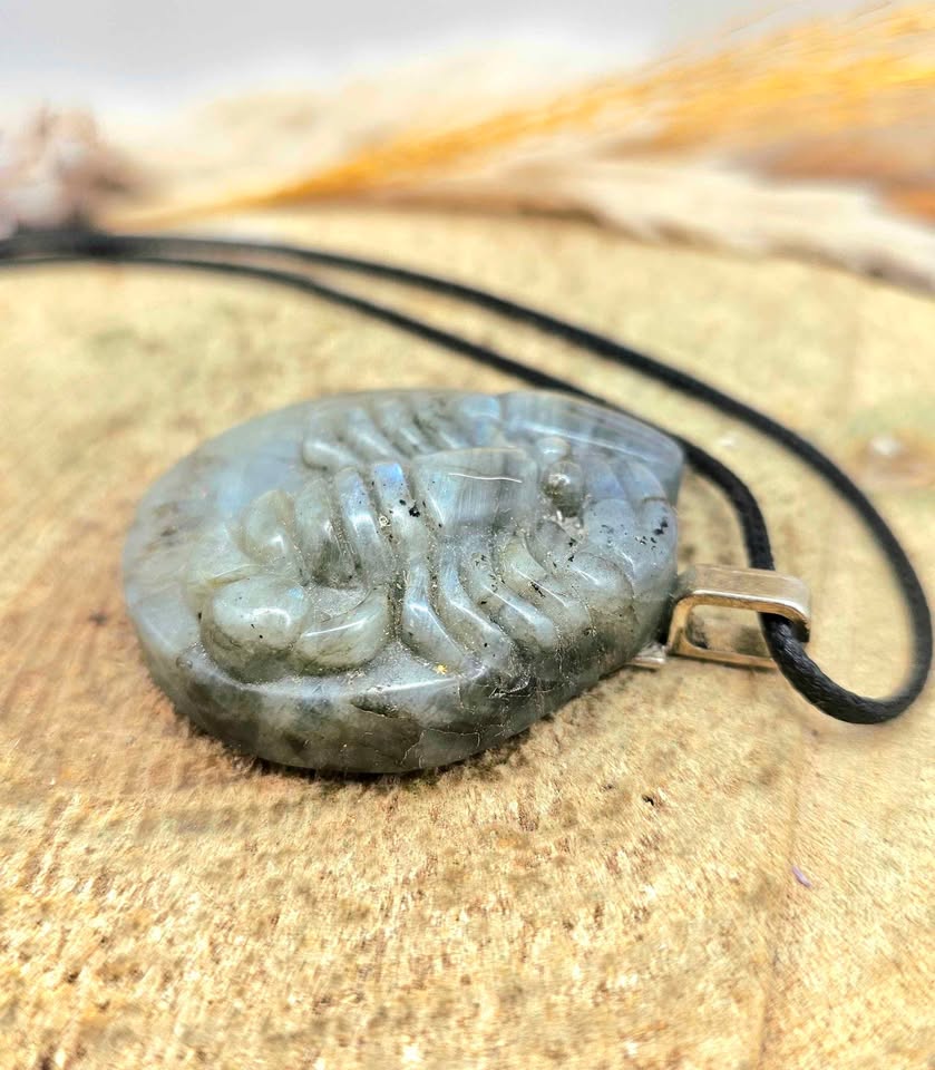 Flashy Labradorite Carved Scorpio zodiac pendant-My Aura Gemstones