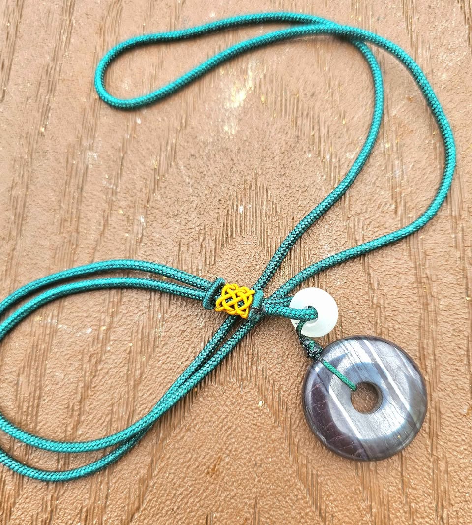 Sugilite healing crystal pendant with dark green cord and accent bead-My Aura Gemstones