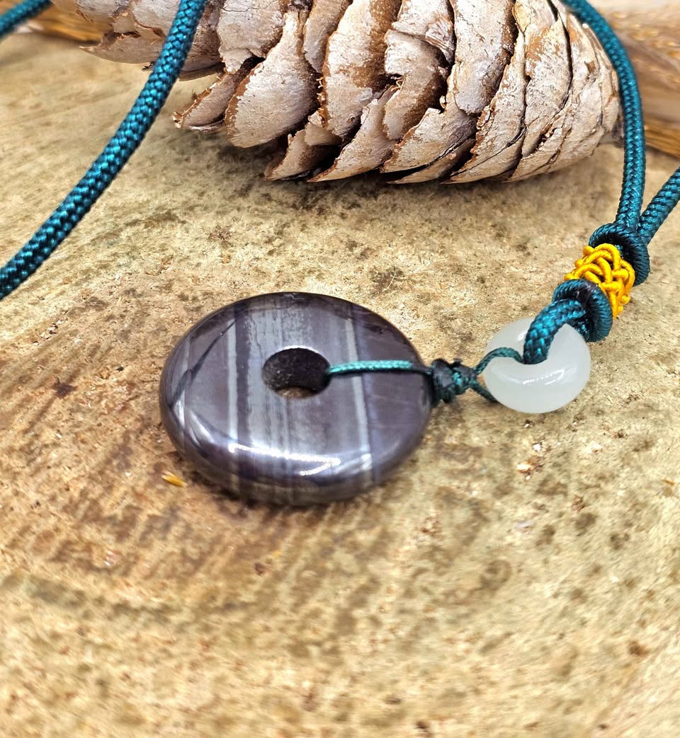 Sugilite healing crystal pendant with dark green cord and accent bead-My Aura Gemstones