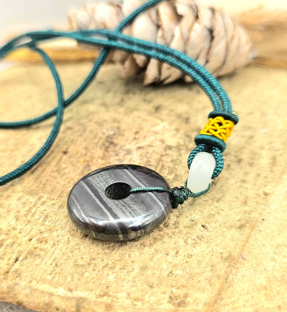 Sugilite healing crystal pendant with dark green cord and accent bead-My Aura Gemstones