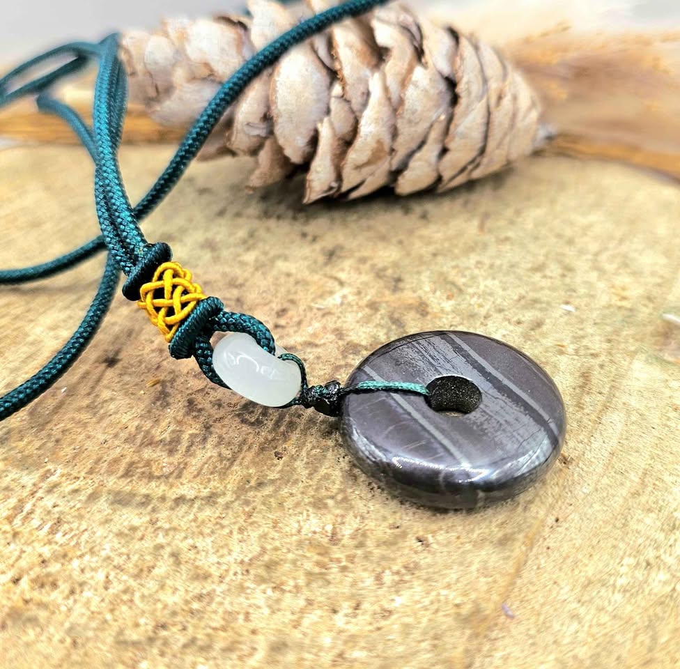 Sugilite healing crystal pendant with dark green cord and accent bead-My Aura Gemstones