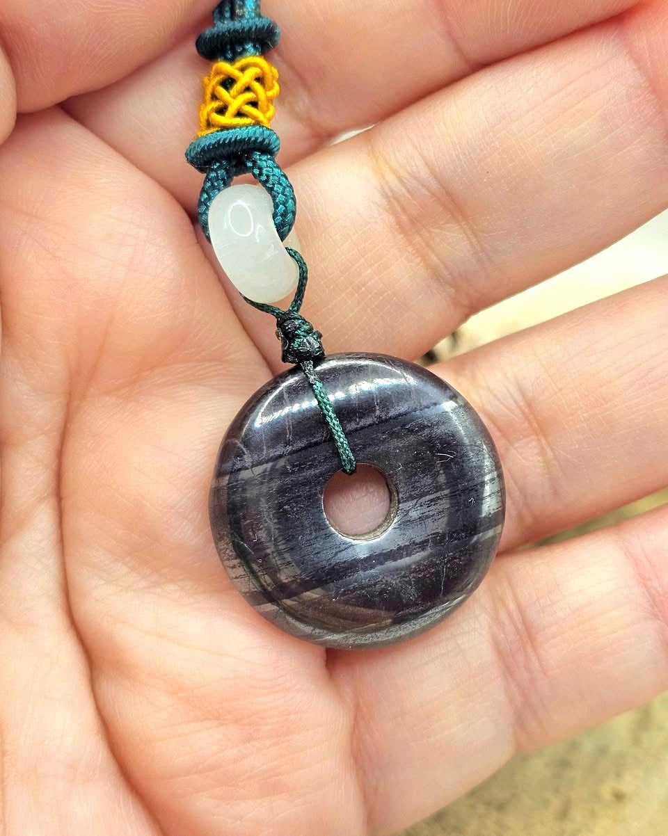 Sugilite healing crystal pendant with dark green cord and accent bead-My Aura Gemstones