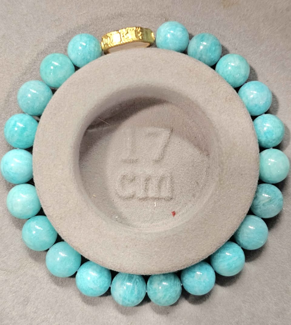 Natural Amazonite blue gemstone bracelet with gold cherry blossom charm-My Aura Gemstones