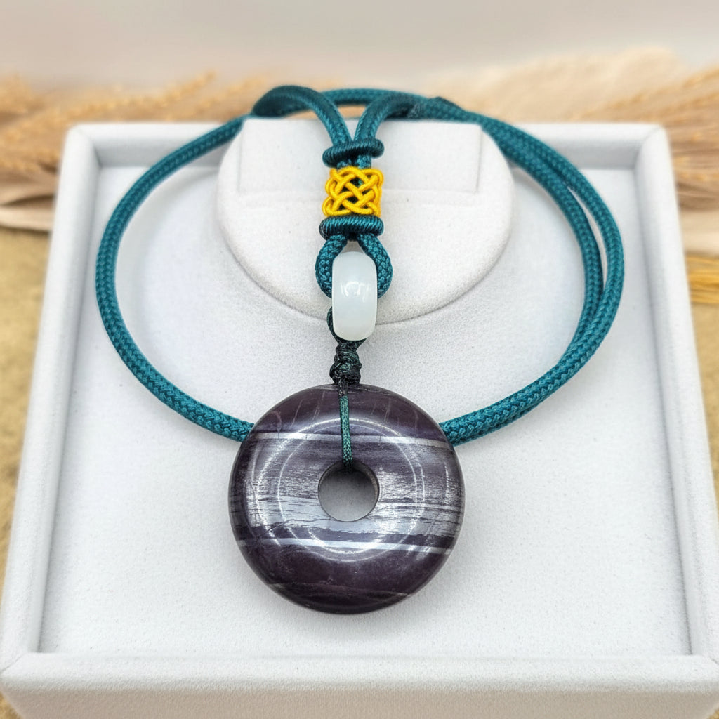 Sugilite healing crystal pendant with dark green cord and accent bead-My Aura Gemstones