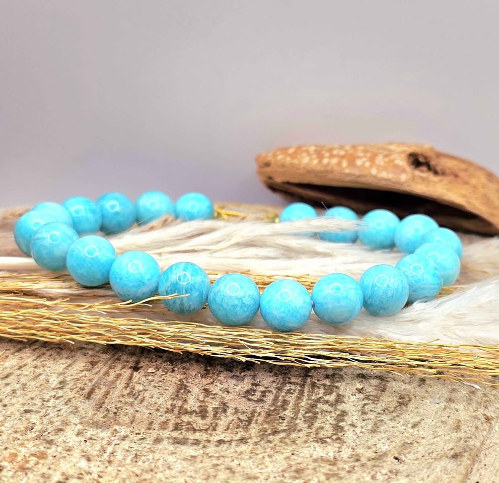 Natural Amazonite blue gemstone bracelet with gold cherry blossom charm-My Aura Gemstones
