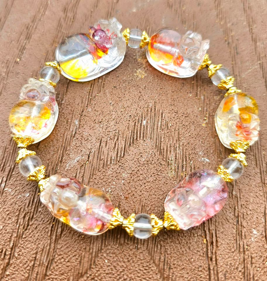 Hematoid Koi Quartz Pixiu bracelet for grounding, wealth, and emotional balance-My Aura Gemstones