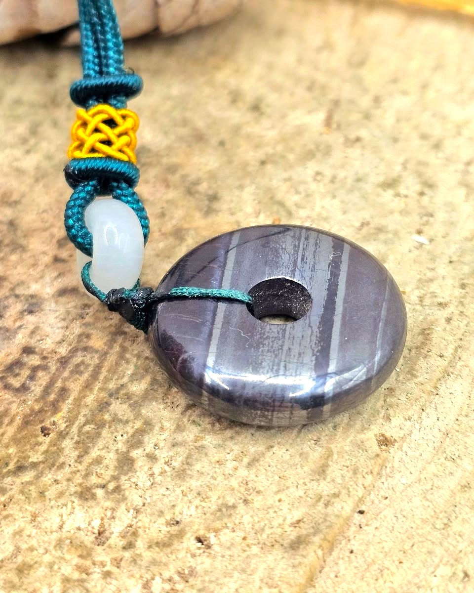 Sugilite healing crystal pendant with dark green cord and accent bead-My Aura Gemstones