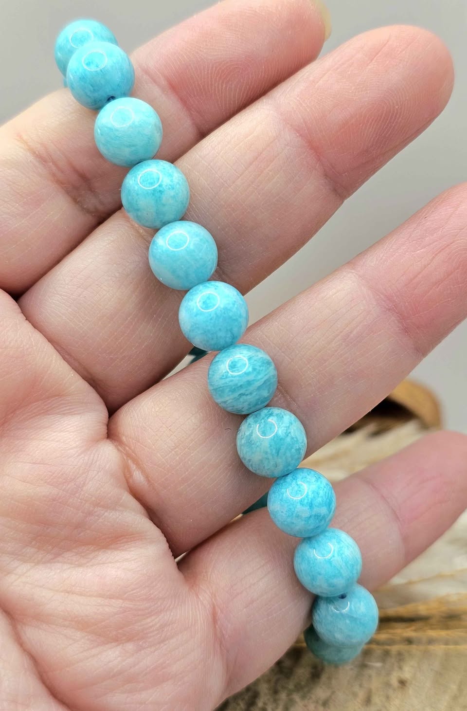 Natural Amazonite blue gemstone bracelet with gold cherry blossom charm-My Aura Gemstones