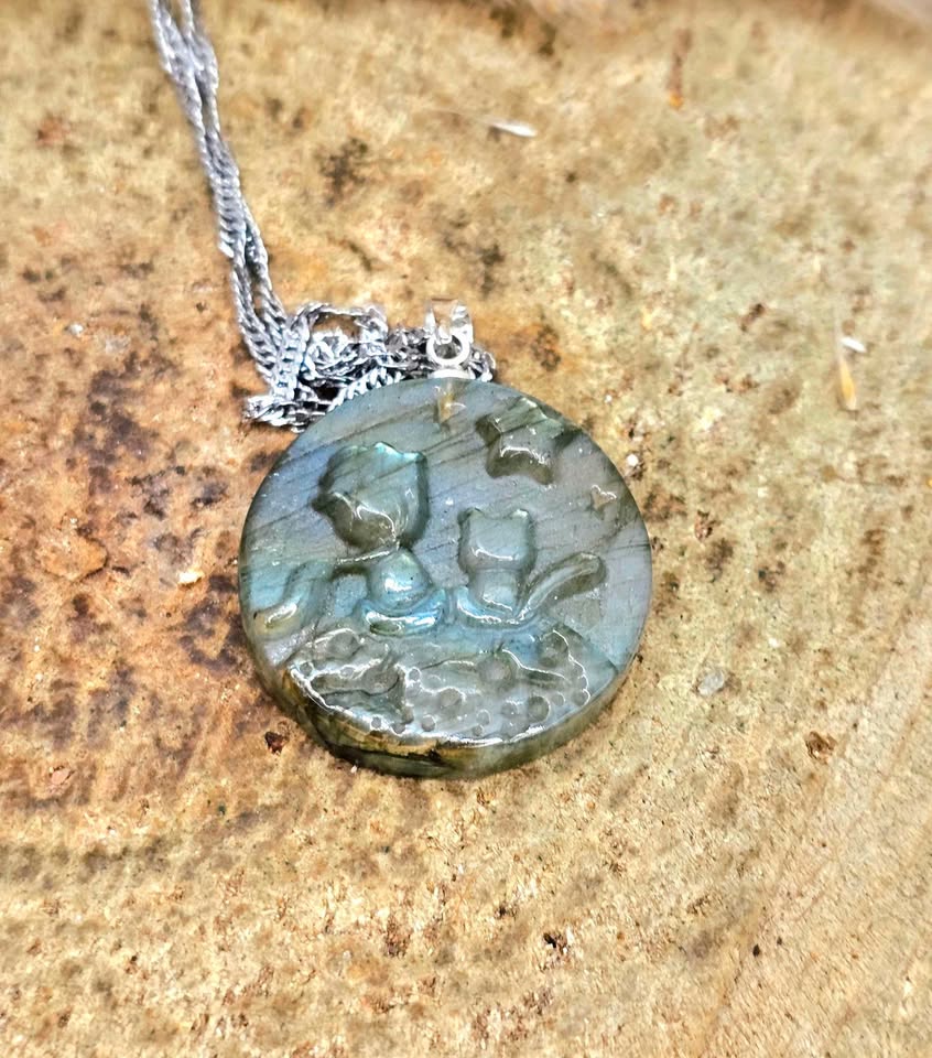 Natural labradorite little prince and fox crystal pendant necklace — My Aura Gemstones
