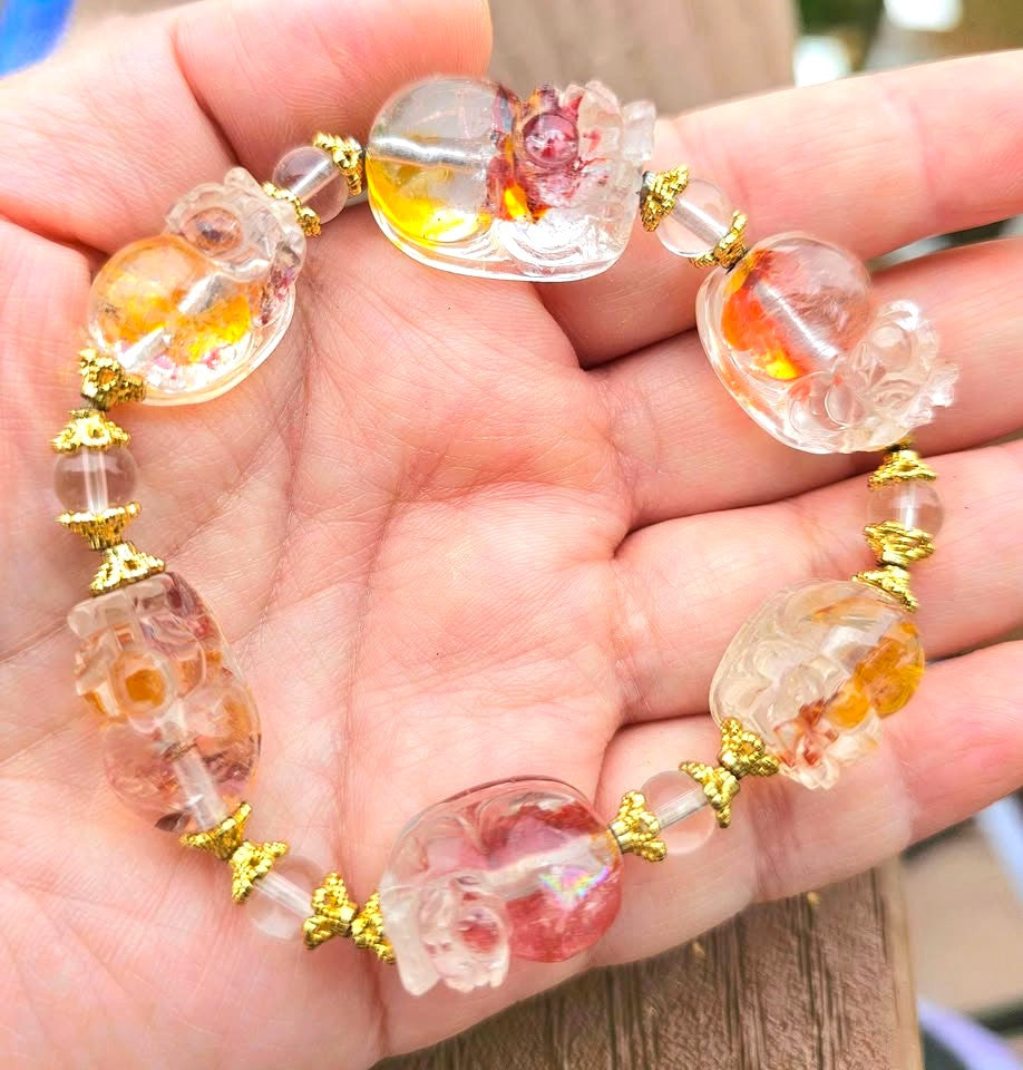 Hematoid Koi Quartz Pixiu bracelet for grounding, wealth, and emotional balance-My Aura Gemstones