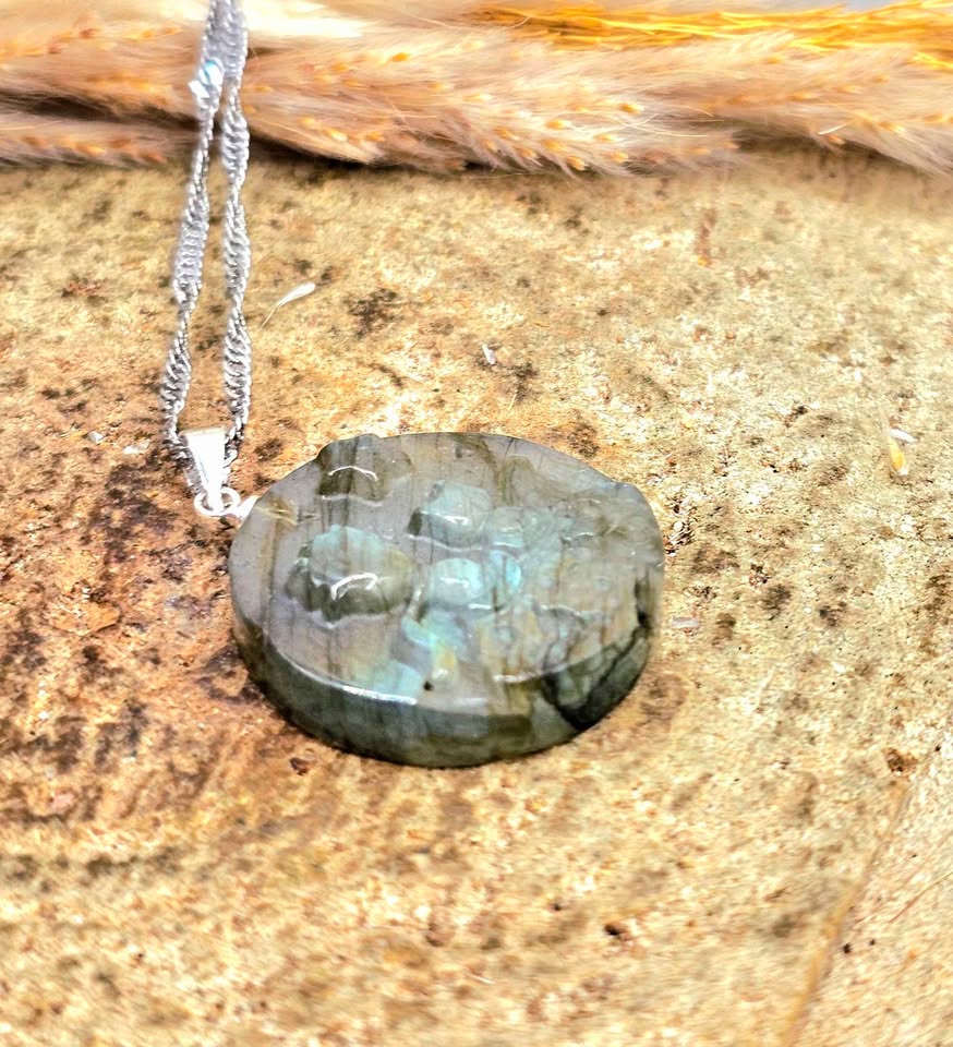 Natural labradorite little prince and fox crystal pendant necklace — My Aura Gemstones