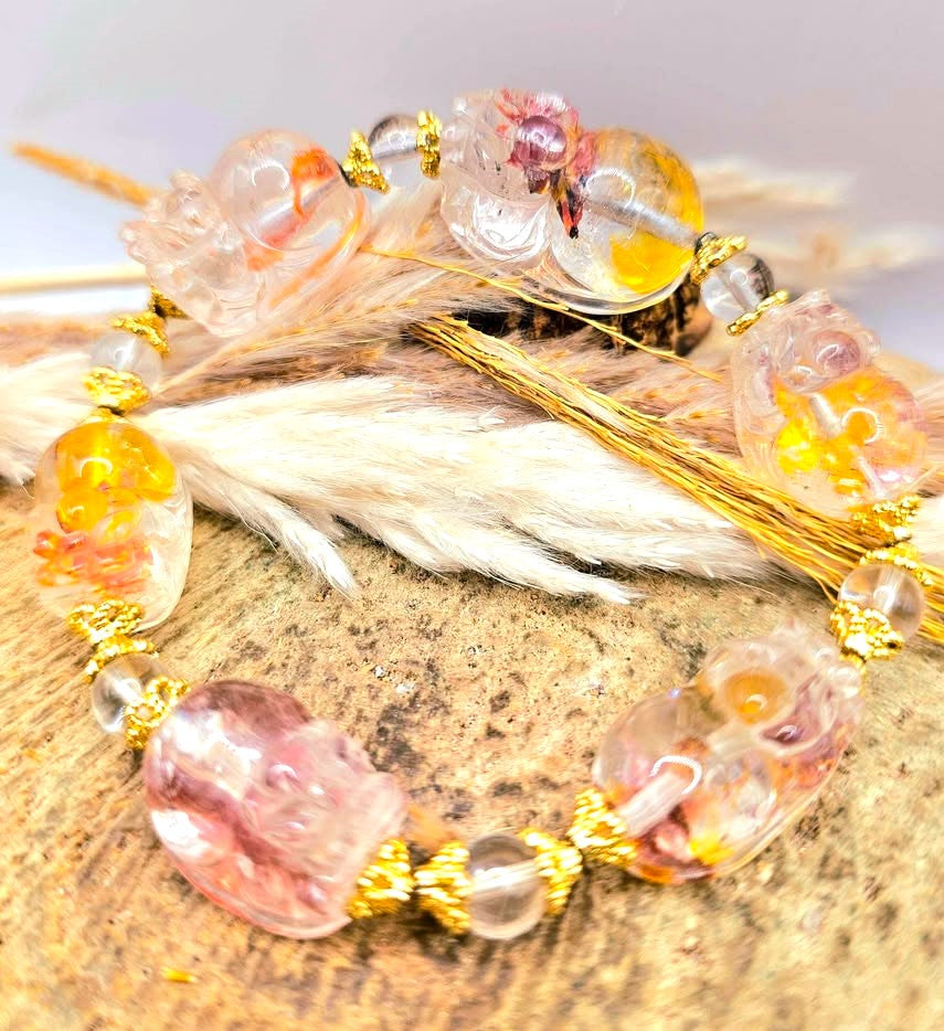 Hematoid Koi Quartz Pixiu bracelet for grounding, wealth, and emotional balance-My Aura Gemstones