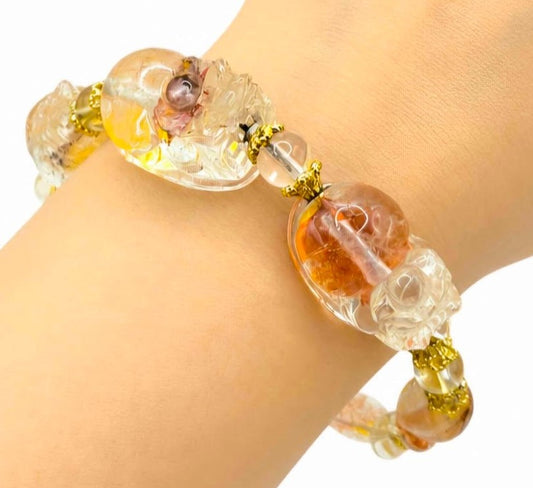 Hematoid Koi Quartz Pixiu bracelet for grounding, wealth, and emotional balance-My Aura Gemstones