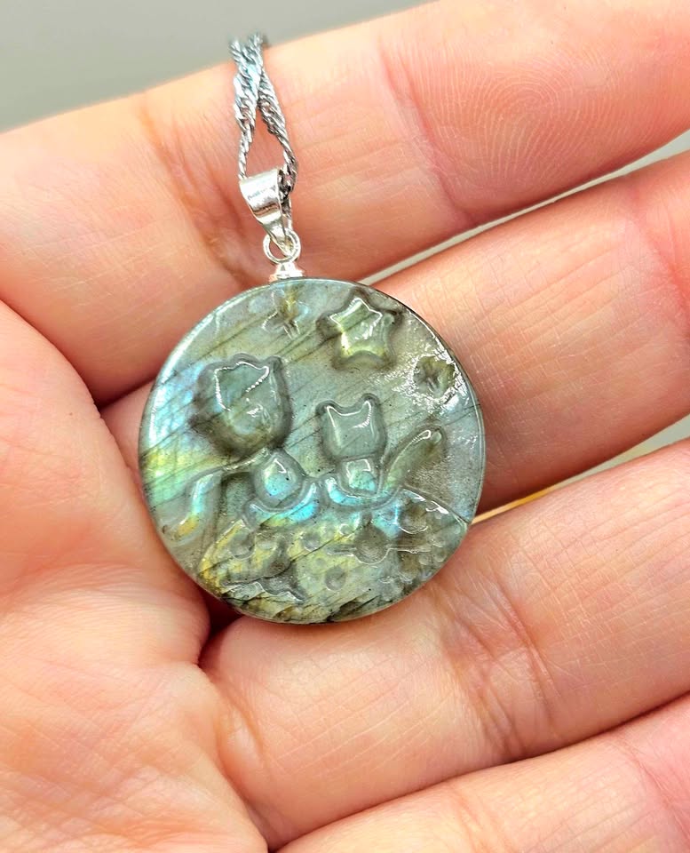 Natural labradorite little prince and fox crystal pendant necklace — My Aura Gemstones