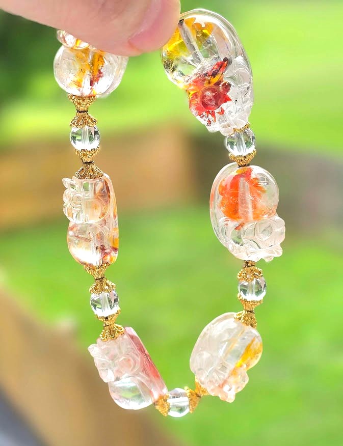 Hematoid Koi Quartz Pixiu bracelet for grounding, wealth, and emotional balance-My Aura Gemstones