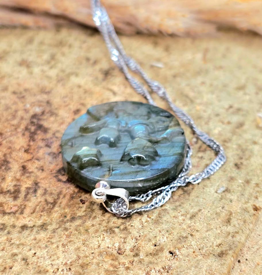 Natural labradorite little prince and fox crystal pendant necklace — My Aura Gemstones