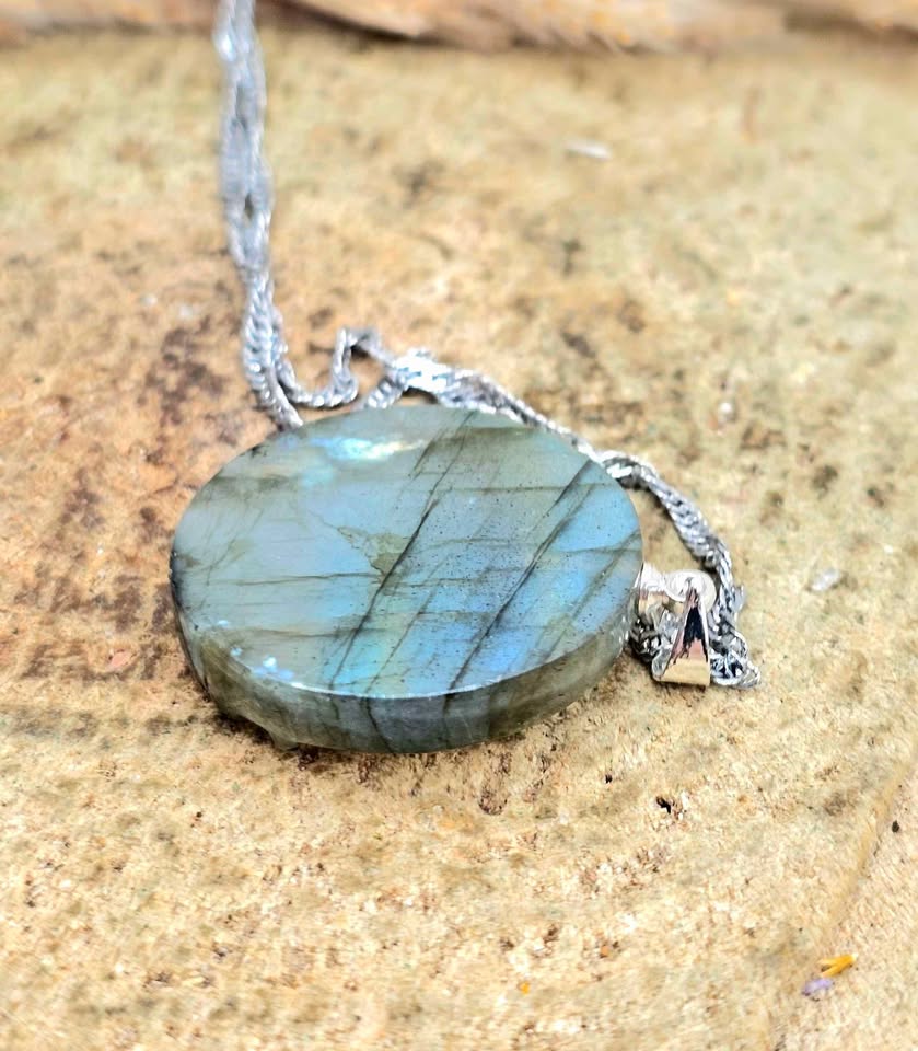 Natural labradorite little prince and fox crystal pendant necklace — My Aura Gemstones
