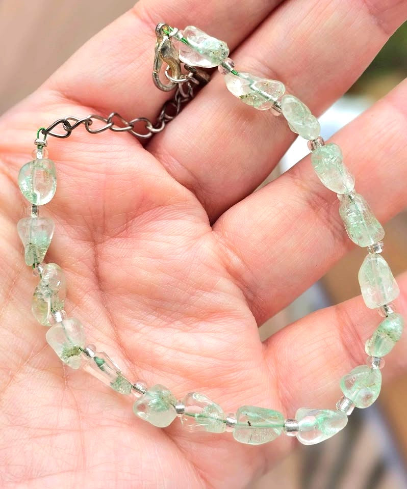 Natural green garden quartz nugget bracelet side view — My Aura Gemstones