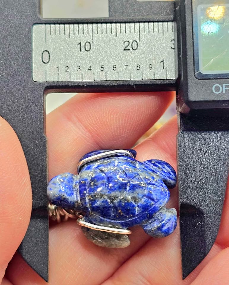 Natural lapis lazuli carved cute turtle wire wrapped crystal pendant necklace — My Aura Gemstones