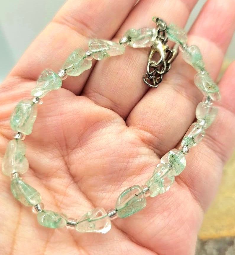 Natural green garden quartz nugget bracelet alternate angle — My Aura Gemstones