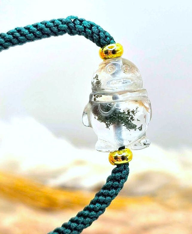 Natural garden quartz hand-carved penguin braided bracelet — My Aura Gemstones