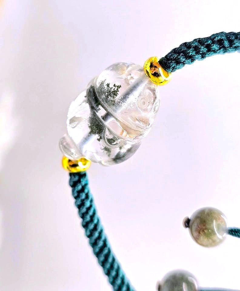 Natural garden quartz hand-carved penguin braided bracelet — My Aura Gemstones