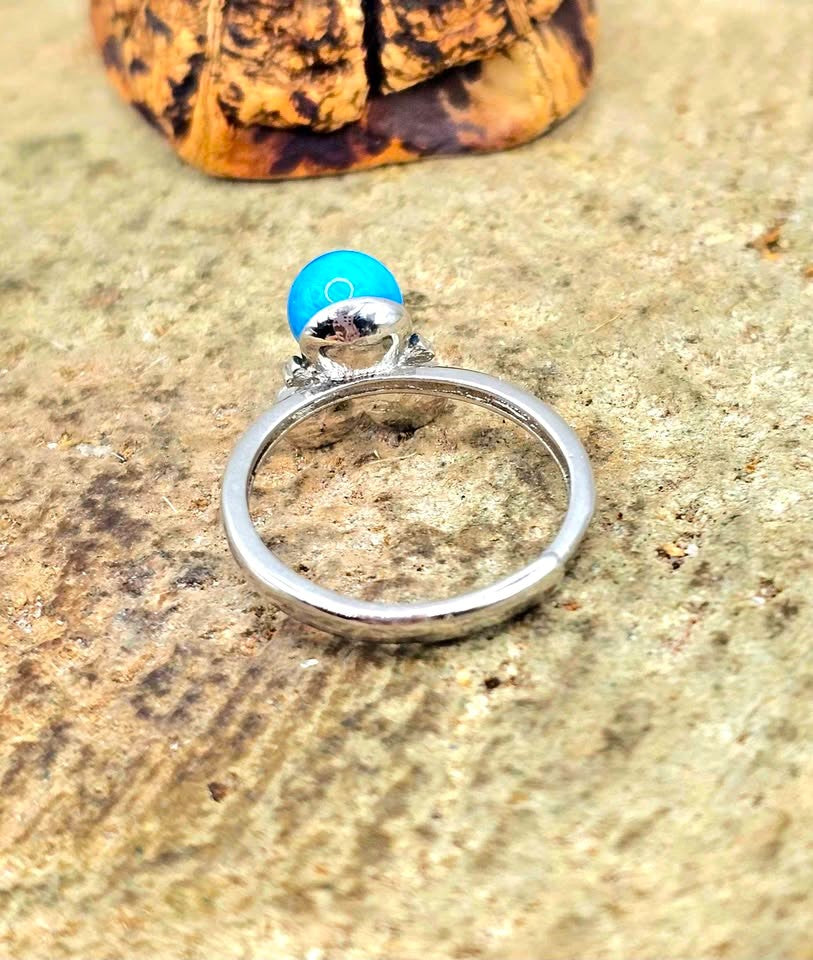 Natural Blue Apatite Owl Adjustable Ring featuring a genuine blue gemstone with a detailed silver-tone owl design.