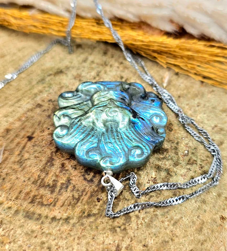 Natural labradorite nine tails fox god crystal pendant necklace — My Aura Gemstones