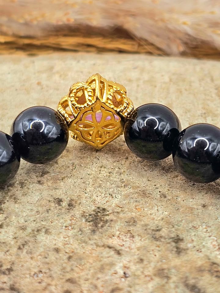 Black obsidian bracelet detail, part of the Protection & Grounding Duo - My Aura Gemstones