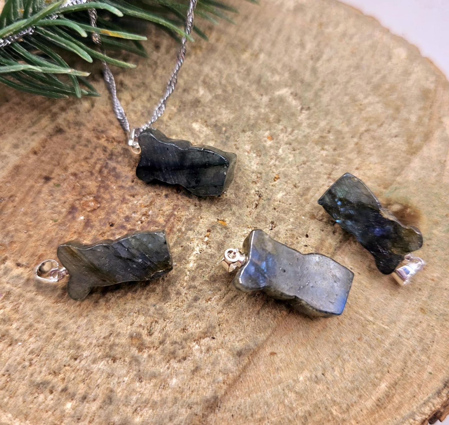 Nature Labradorite Carved Flashy Standing Bear Pendant Necklace