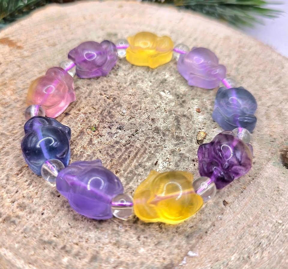Nature Rainbow Fluorite Big Head Fox Bracelet