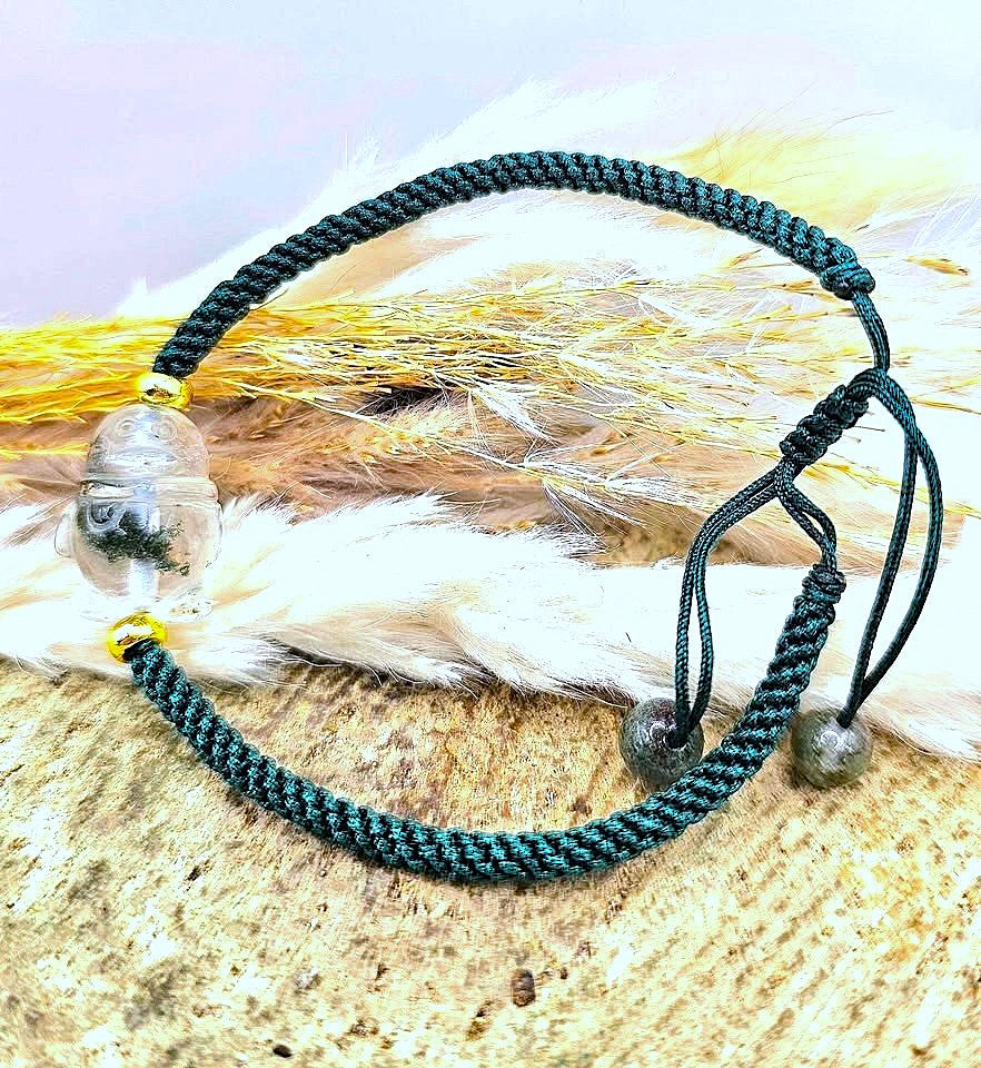 Natural garden quartz hand-carved penguin braided bracelet — My Aura Gemstones