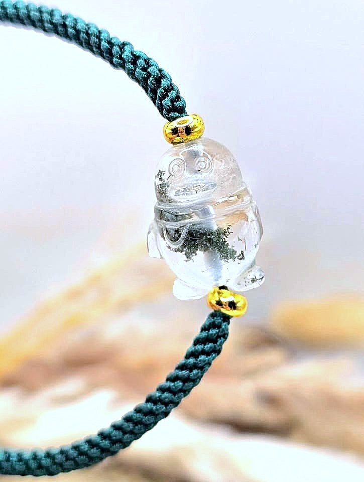 Natural garden quartz hand-carved penguin braided bracelet — My Aura Gemstones