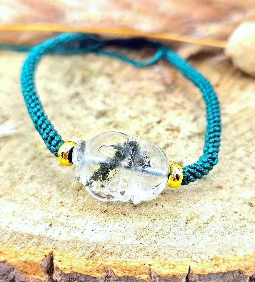 Natural garden quartz hand-carved penguin braided bracelet — My Aura Gemstones