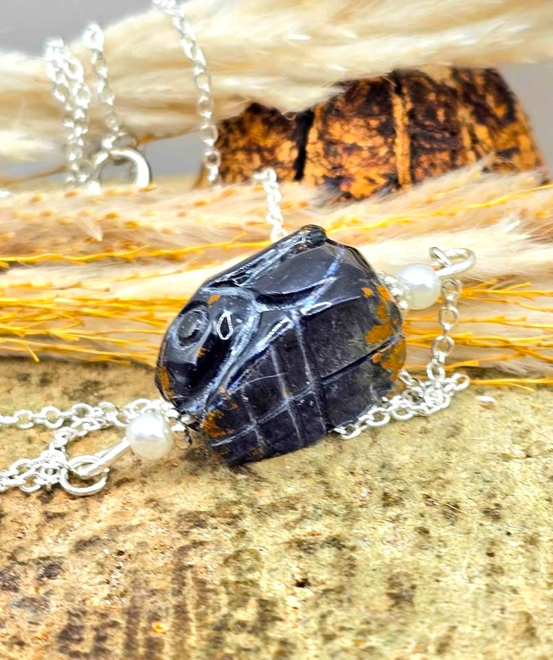 Natural Pietersite Rabbit Necklace featuring a hand-carved genuine gemstone rabbit pendant-My Aura Gemstones