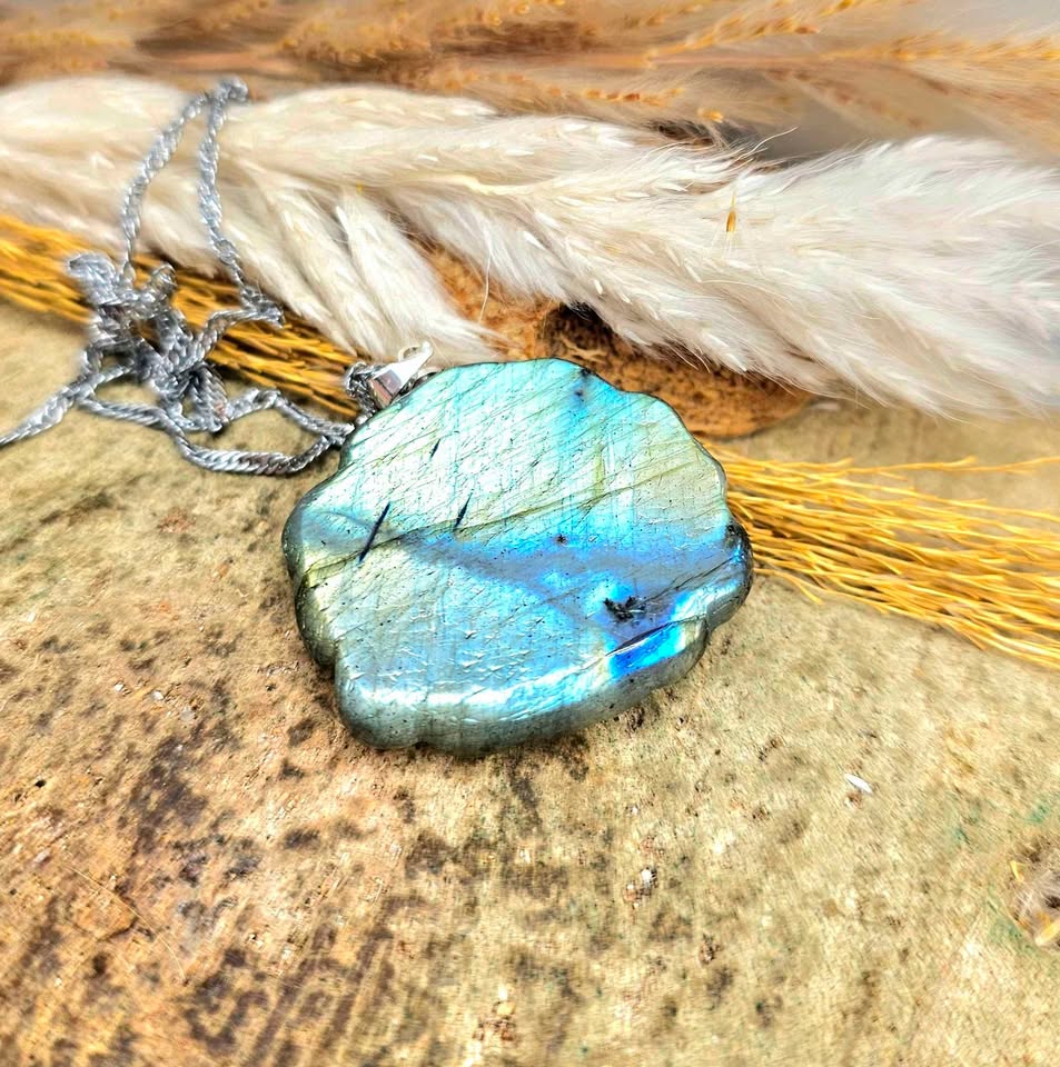 Natural labradorite nine tails fox god crystal pendant necklace — My Aura Gemstones