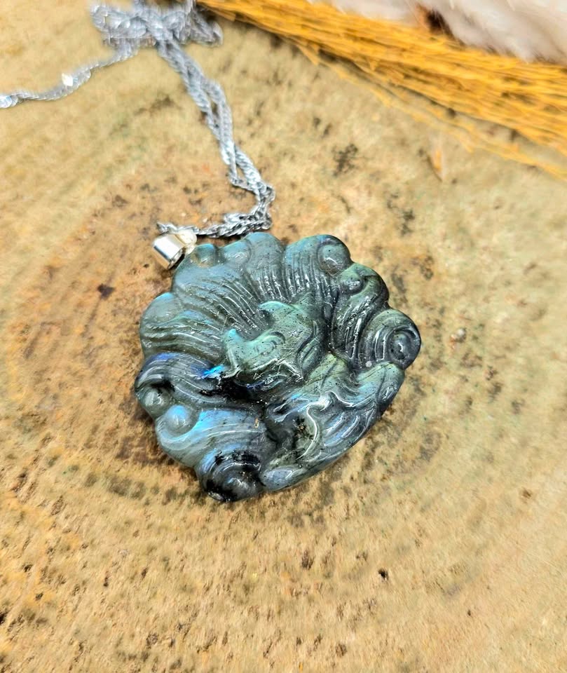 Natural labradorite nine tails fox god crystal pendant necklace — My Aura Gemstones