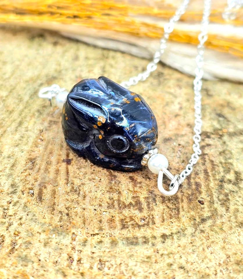 Natural Pietersite Rabbit Necklace featuring a hand-carved genuine gemstone rabbit pendant-My Aura Gemstones