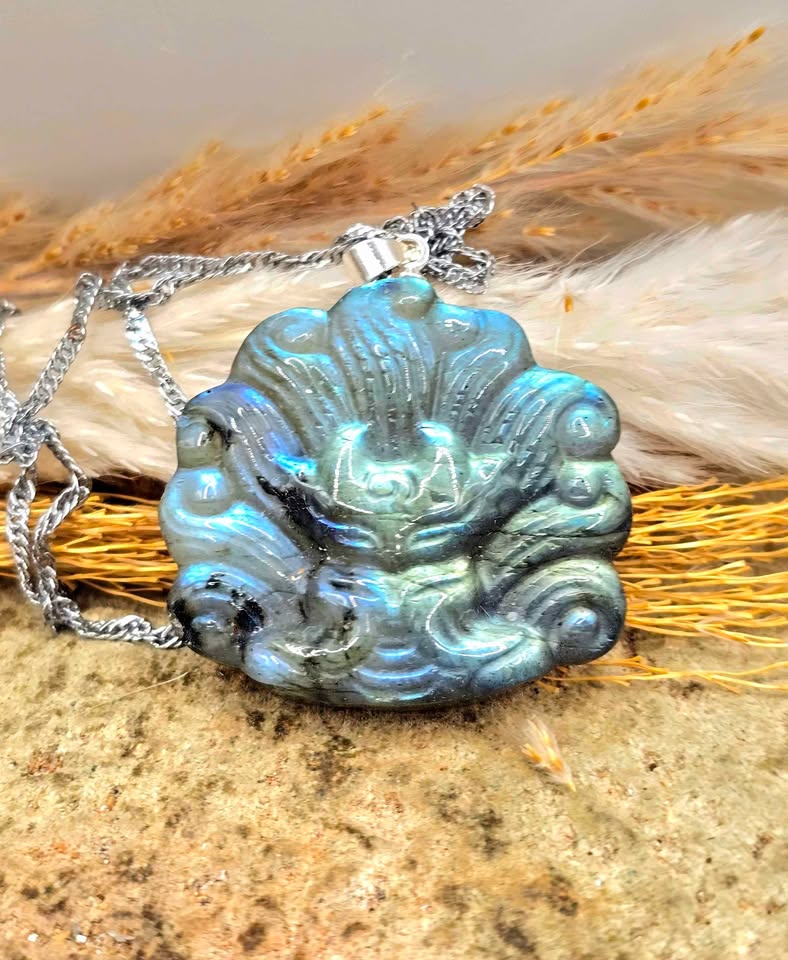 Natural labradorite nine tails fox god crystal pendant necklace — My Aura Gemstones
