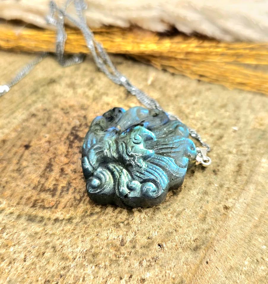 Natural labradorite nine tails fox god crystal pendant necklace — My Aura Gemstones