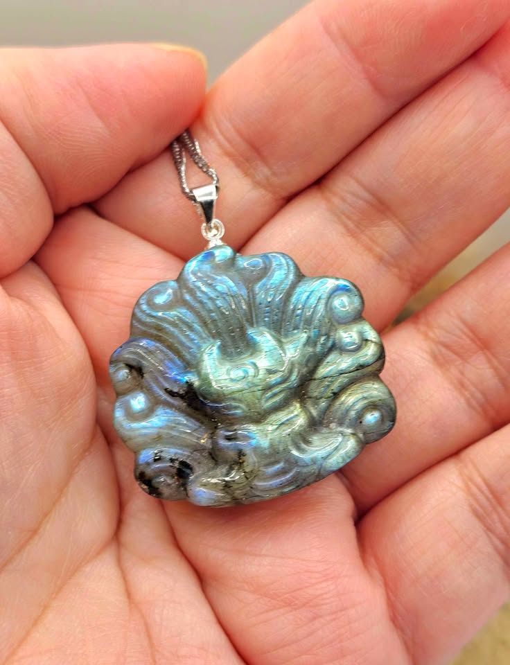 Natural labradorite nine tails fox god crystal pendant necklace — My Aura Gemstones