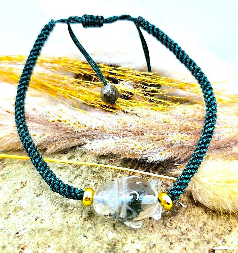 Natural garden quartz hand-carved penguin braided bracelet — My Aura Gemstones