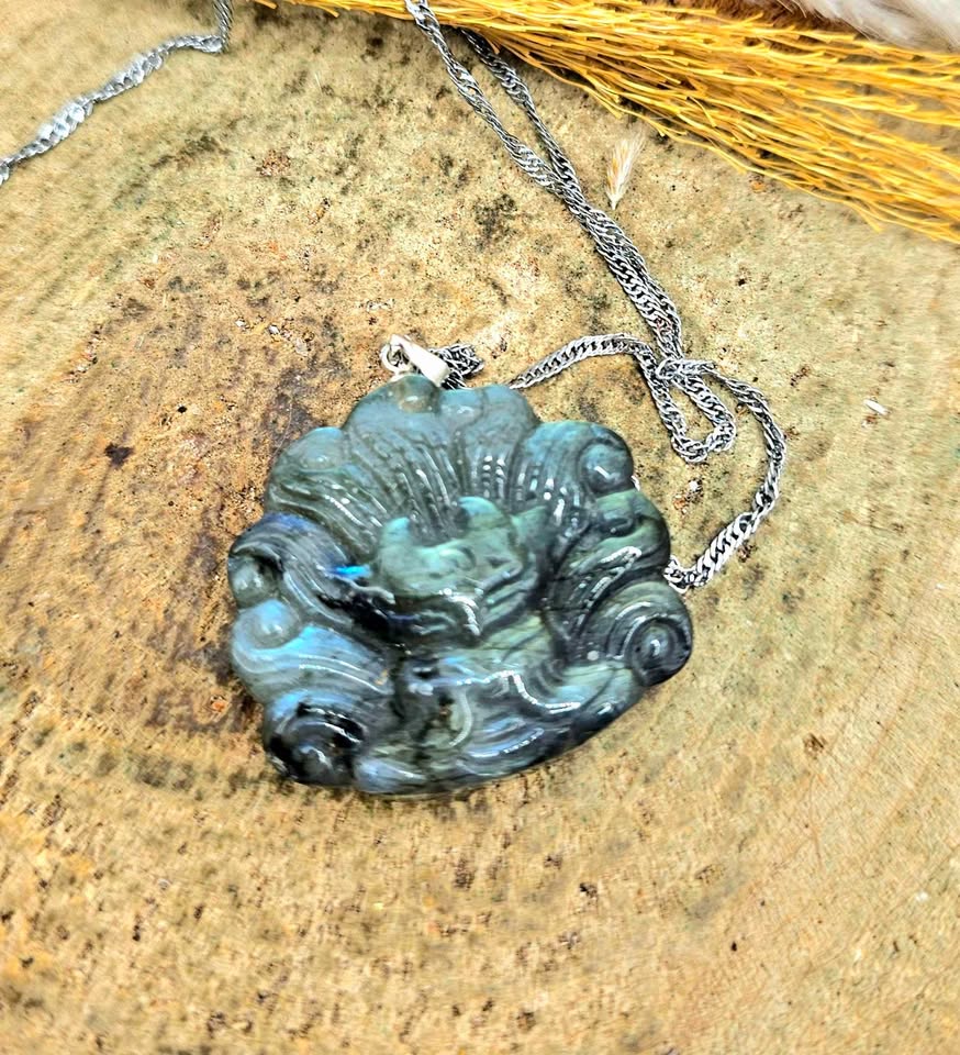 Natural labradorite nine tails fox god crystal pendant necklace — My Aura Gemstones