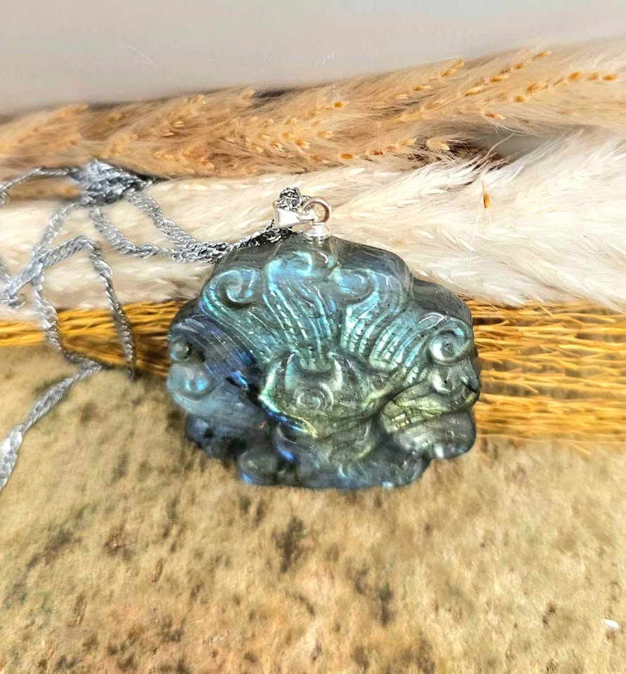 Natural labradorite nine tails fox god crystal pendant necklace — My Aura Gemstones